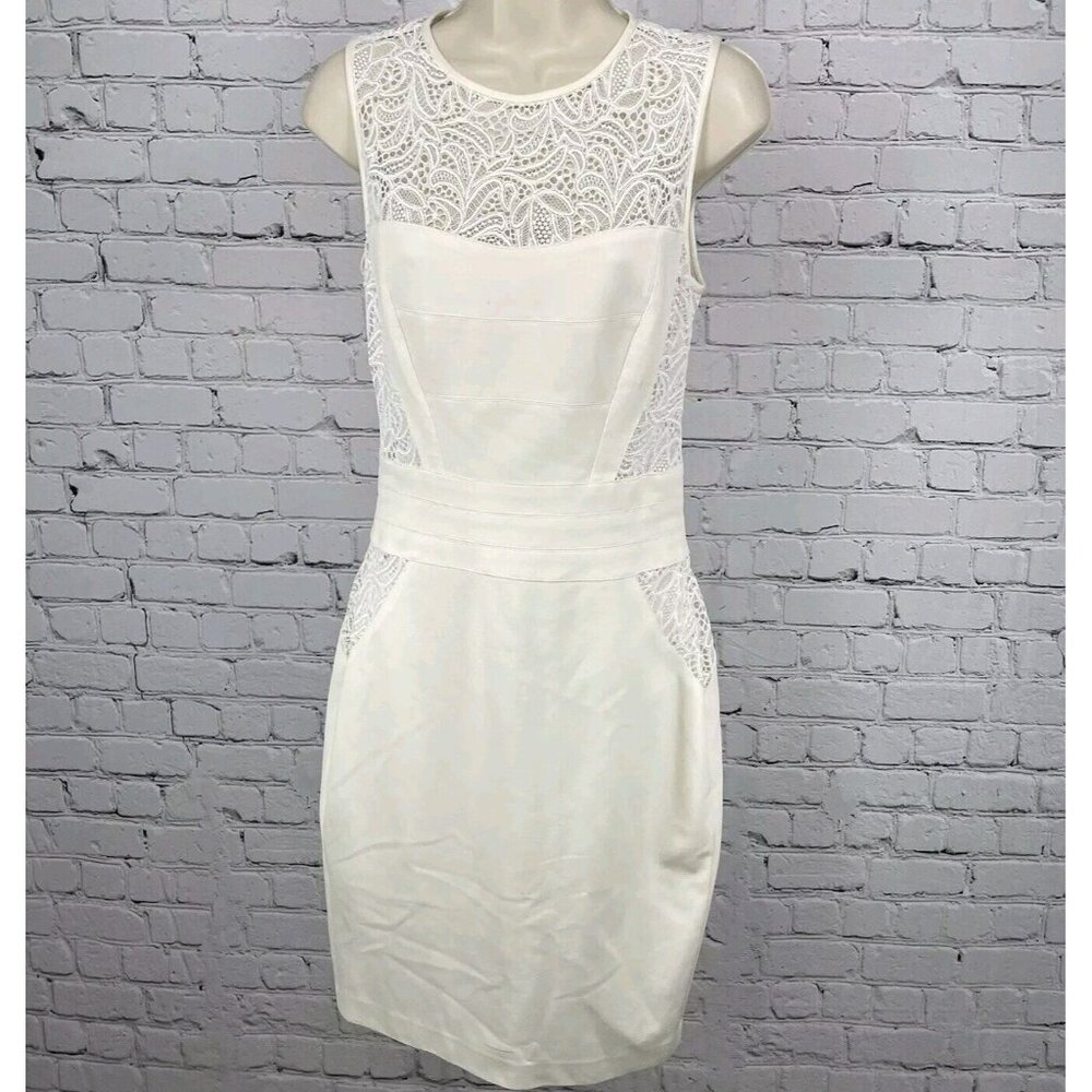 Cache Ivory Lace Cut Out Empire Waist Sleeveless Sheath Short Dress Size 6